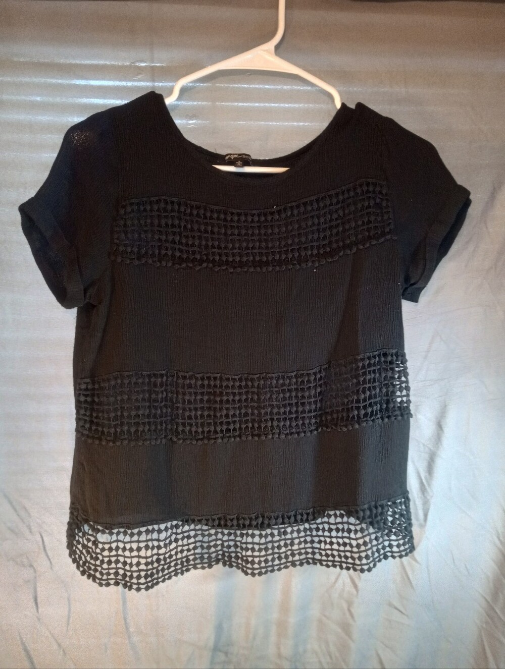 Hugo Gal Boss Women's Black Short-Sleeve Crochet Trim Top